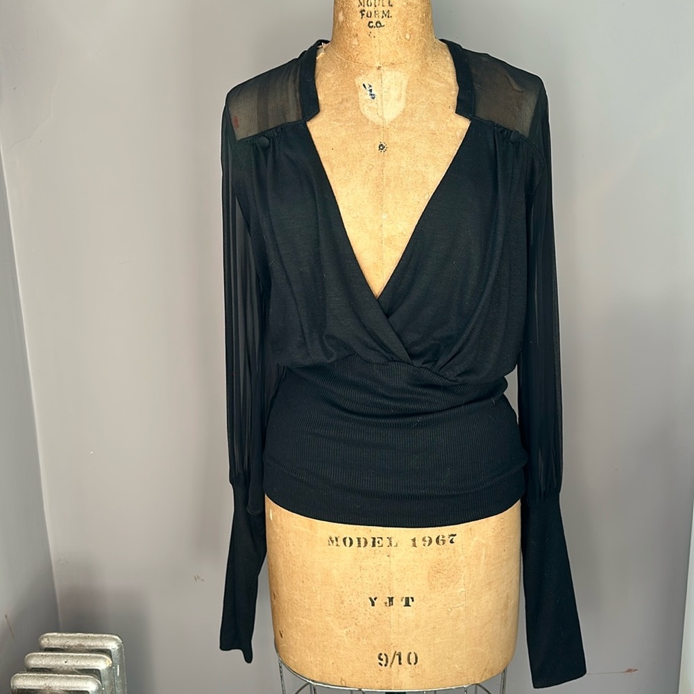 Gently Worn Black Robert Rodriguez Sheer Silk Sleeve Shirt